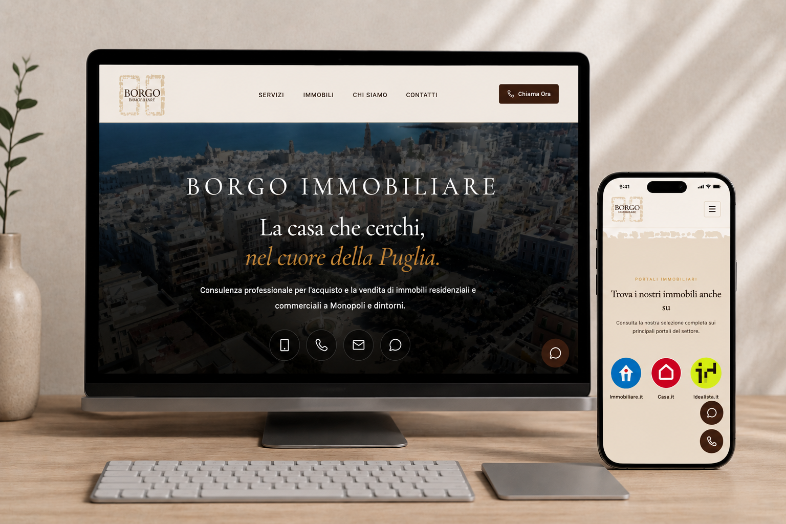Presentazione del sito web di Borgo Immobiliare su desktop e mobile
